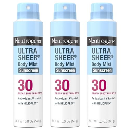 Neutrogena Ultra Sheer Sunscreen Spray SPF 30 Body Mist, Lightweight Non-Greasy Broad Spectrum UVA/UVB Protection, Oil-Free & Non-Comedogenic Water Resistant Spray Sunscreen (80 min), Pack of 3, 5 oz Avelisse