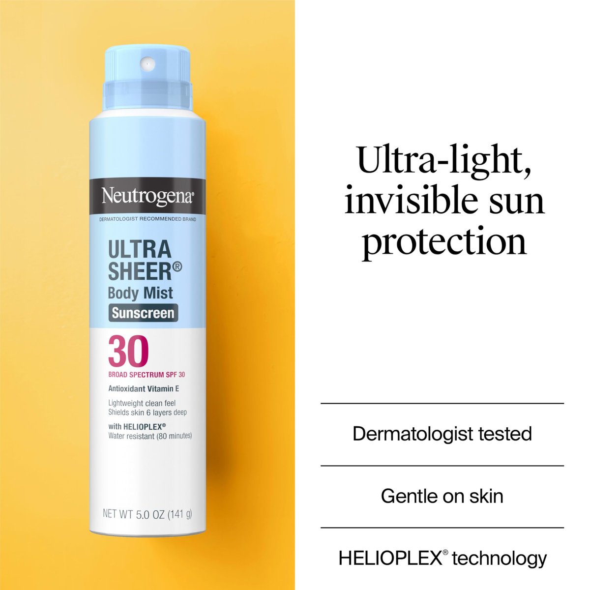 Neutrogena Ultra Sheer Sunscreen Spray SPF 30 Body Mist, Lightweight Non-Greasy Broad Spectrum UVA/UVB Protection, Oil-Free & Non-Comedogenic Water Resistant Spray Sunscreen (80 min), Pack of 3, 5 oz Avelisse