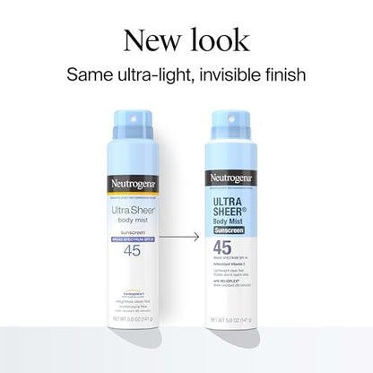 Neutrogena Ultra Sheer Sunscreen Spray SPF 45 Body Mist, Pack of 3, 5 oz Each - Lightweight, Non-Greasy, Broad Spectrum UVA/UVB Protection, Oil-Free & Non-Comedogenic, Water Resistant (80 min) Avelisse