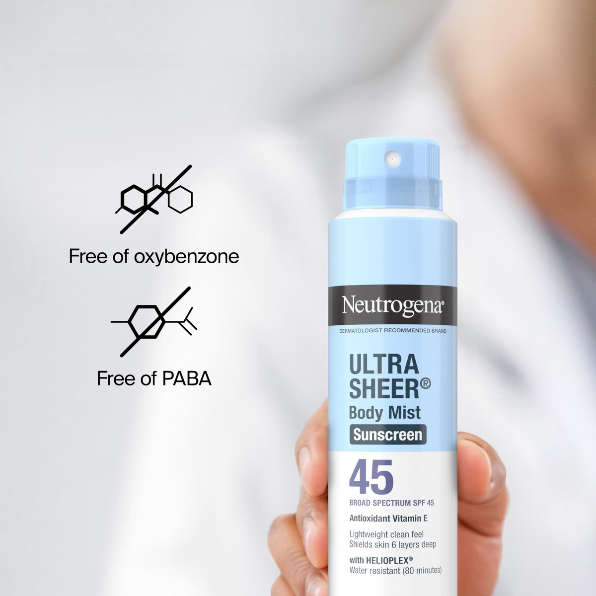 Neutrogena Ultra Sheer Sunscreen Spray SPF 45 Body Mist, Pack of 3, 5 oz Each - Lightweight, Non-Greasy, Broad Spectrum UVA/UVB Protection, Oil-Free & Non-Comedogenic, Water Resistant (80 min) Avelisse