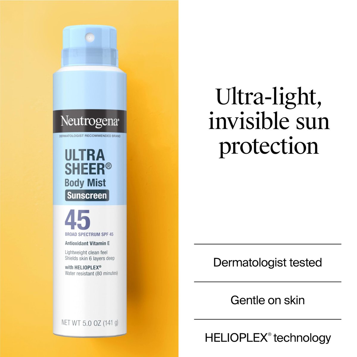 Neutrogena Ultra Sheer Sunscreen Spray SPF 45 Body Mist, Pack of 3, 5 oz Each - Lightweight, Non-Greasy, Broad Spectrum UVA/UVB Protection, Oil-Free & Non-Comedogenic, Water Resistant (80 min) Avelisse