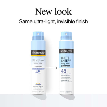 Neutrogena Ultra Sheer Sunscreen Spray SPF 45 Body Mist, Pack of 3, 5 oz Each - Lightweight, Non-Greasy, Broad Spectrum UVA/UVB Protection, Oil-Free & Non-Comedogenic, Water Resistant (80 min) Avelisse