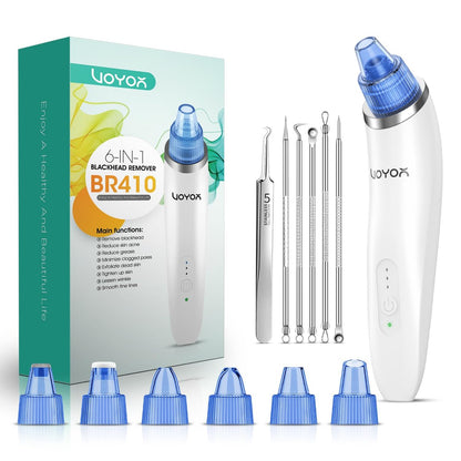 VOYOR Blackhead Remover Pore Vacuum - Electric Face Vacuum Pore Cleaner for Acne and White Heads Removal with 6 Suction Heads (BR410) Avelisse