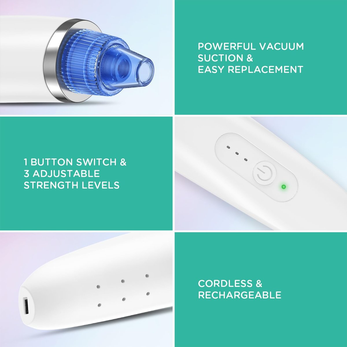 VOYOR Blackhead Remover Pore Vacuum - Electric Face Vacuum Pore Cleaner for Acne and White Heads Removal with 6 Suction Heads (BR410) Avelisse