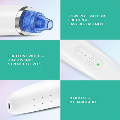 VOYOR Blackhead Remover Pore Vacuum - Electric Face Vacuum Pore Cleaner for Acne and White Heads Removal with 6 Suction Heads (BR410) Avelisse