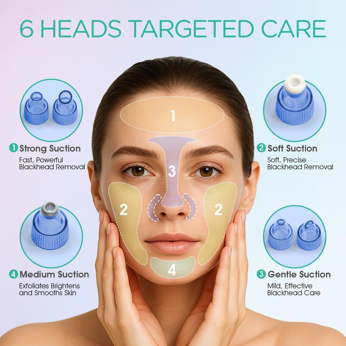 VOYOR Blackhead Remover Pore Vacuum - Electric Face Vacuum Pore Cleaner for Acne and White Heads Removal with 6 Suction Heads (BR410) Avelisse
