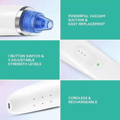 VOYOR Blackhead Remover Pore Vacuum - Electric Face Vacuum Pore Cleaner for Acne and White Heads Removal with 6 Suction Heads (BR410) Avelisse