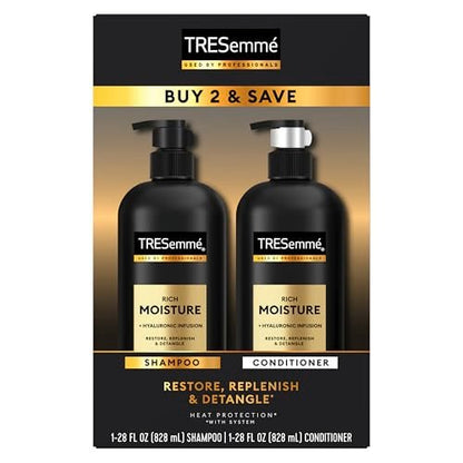TRESemmé Rich Moisture Shampoo and Conditioner Set for Dry Hair - 28 oz Each, Infused with Vitamin E and Biotin Avelisse