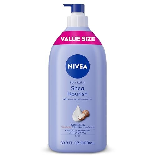NIVEA Shea Nourish Body Lotion for Dry Skin – 33.8 Fl Oz Pump Bottle with Hyaluronic Acid & Shea Butter Avelisse