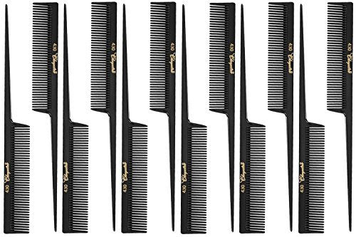 Cleopatra 430 8" Coarse Rattail Comb (12 Pack) - Black Rubber Hair Combs - görsel 2