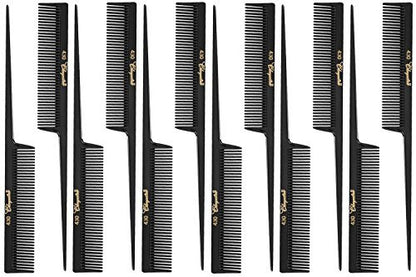 Cleopatra 430 8" Coarse Rattail Comb (12 Pack) - Black Rubber Hair Combs