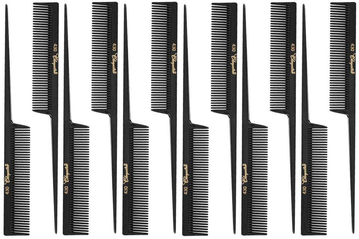 Cleopatra 430 8" Coarse Rattail Comb (12 Pack) - Black Rubber Hair Combs - görsel 1