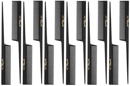 Cleopatra 430 8" Coarse Rattail Comb (12 Pack) - Black Rubber Hair Combs