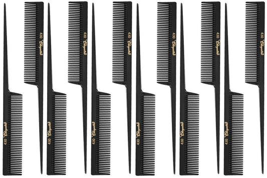 Cleopatra 430 8" Coarse Rattail Comb (12 Pack) - Black Rubber Hair Combs