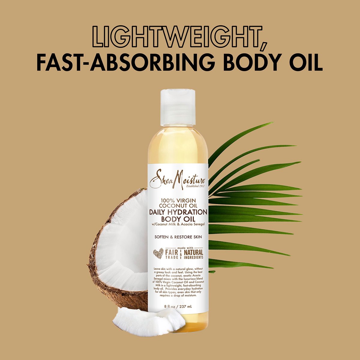 SheaMoisture Daily Hydration Body Oil with Virgin Coconut Oil for Dry Skin - Paraben Free, 8 oz Avelisse