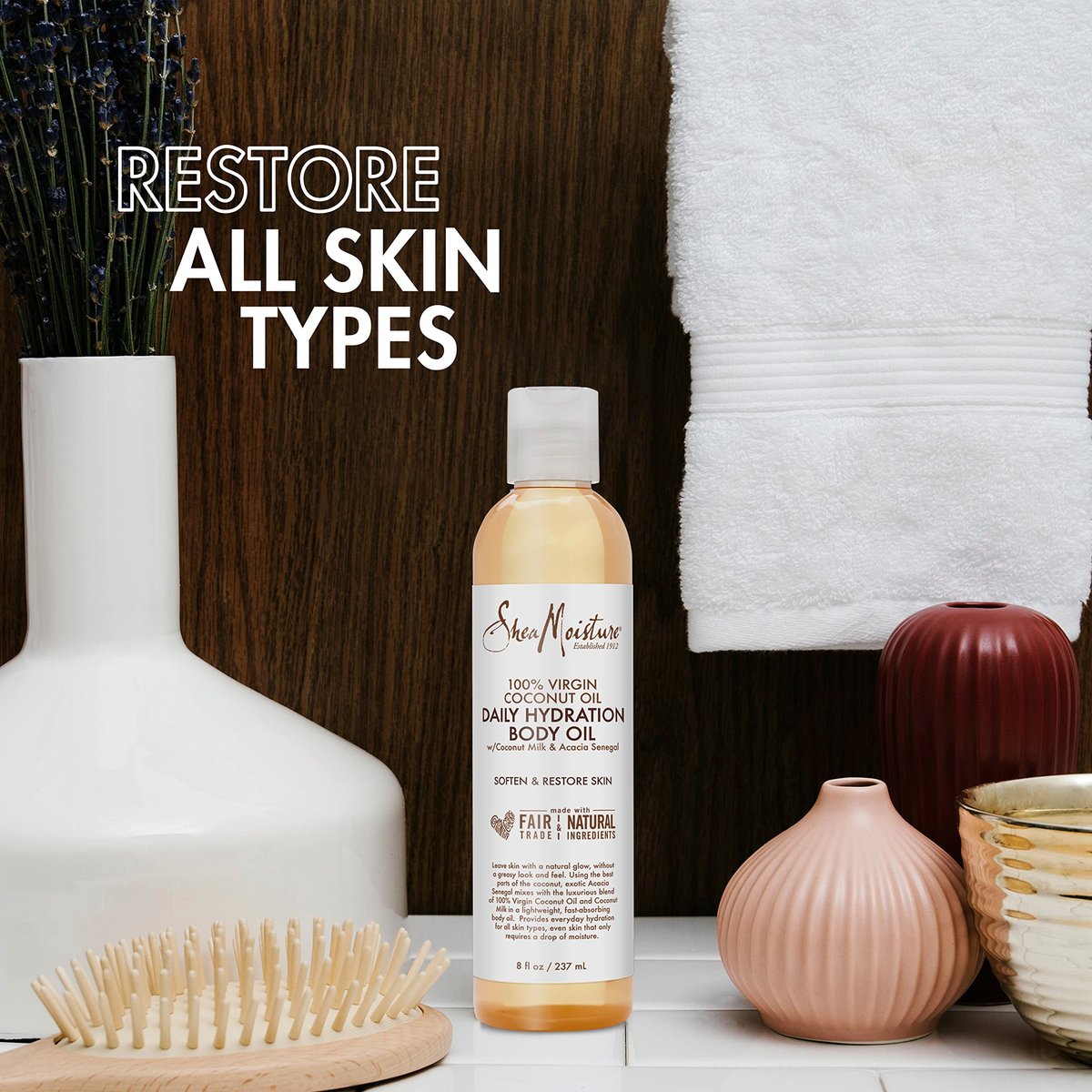 SheaMoisture Daily Hydration Body Oil with Virgin Coconut Oil for Dry Skin - Paraben Free, 8 oz Avelisse