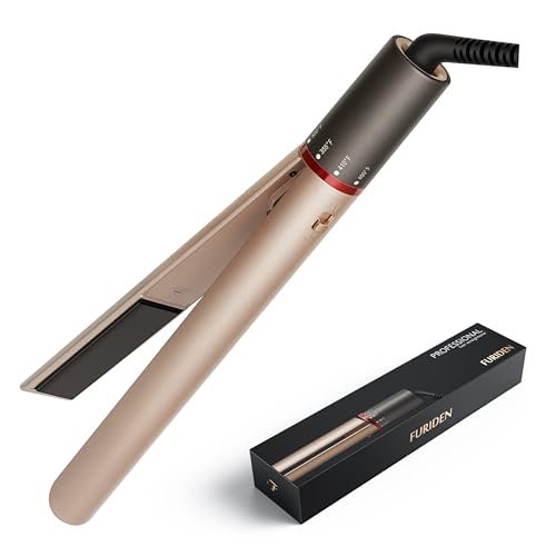 FURIDEN Professional Salon Quality 2-in-1 Hair Straightener and Curler - Gold Ceramic Flat Iron for Straightening and Curling, Long Lasting Results Avelisse