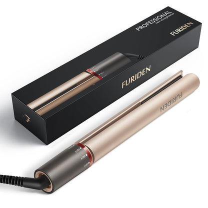 FURIDEN Professional Salon Quality 2-in-1 Hair Straightener and Curler - Gold Ceramic Flat Iron for Straightening and Curling, Long Lasting Results Avelisse