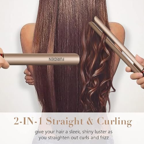 FURIDEN Professional Salon Quality 2-in-1 Hair Straightener and Curler - Gold Ceramic Flat Iron for Straightening and Curling, Long Lasting Results Avelisse