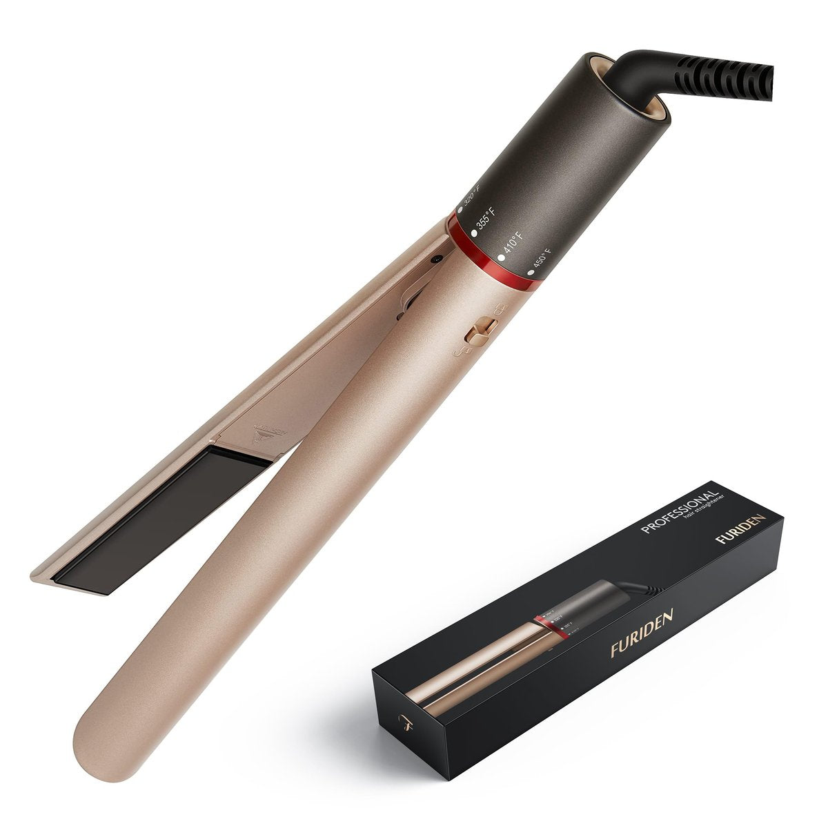 FURIDEN Professional Salon Quality 2-in-1 Hair Straightener and Curler - Gold Ceramic Flat Iron for Straightening and Curling, Long Lasting Results Avelisse