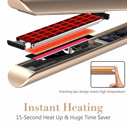 FURIDEN Professional Salon Quality 2-in-1 Hair Straightener and Curler - Gold Ceramic Flat Iron for Straightening and Curling, Long Lasting Results Avelisse
