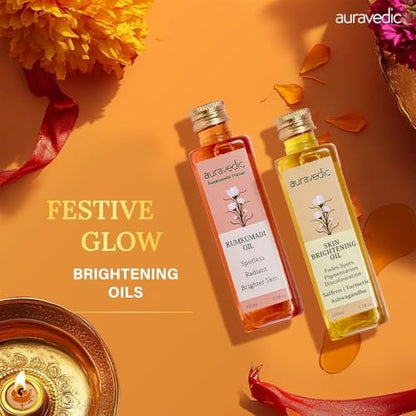 Auravedic Kumkumadi Oil & Skin Oil Combo – Saffron, Turmeric & Winter Cherry Infused Face Moisturizer – Hydrating & Nourishing for All Skin Types – 3.38 Fl Oz (100ml) Avelisse