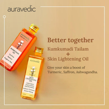 Auravedic Kumkumadi Oil & Skin Oil Combo – Saffron, Turmeric & Winter Cherry Infused Face Moisturizer – Hydrating & Nourishing for All Skin Types – 3.38 Fl Oz (100ml) Avelisse
