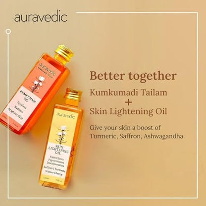 Auravedic Kumkumadi Oil & Skin Oil Combo – Saffron, Turmeric & Winter Cherry Infused Face Moisturizer – Hydrating & Nourishing for All Skin Types – 3.38 Fl Oz (100ml) Avelisse
