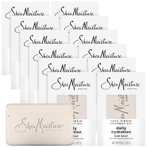 Shea Moisture Daily Hydration Bar Soap 12-Pack – 24H Moisturizing Body Soap for Dry Skin with 100% Virgin Coconut Oil, 8 oz Each Avelisse