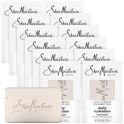 Shea Moisture Daily Hydration Bar Soap 12-Pack – 24H Moisturizing Body Soap for Dry Skin with 100% Virgin Coconut Oil, 8 oz Each Avelisse