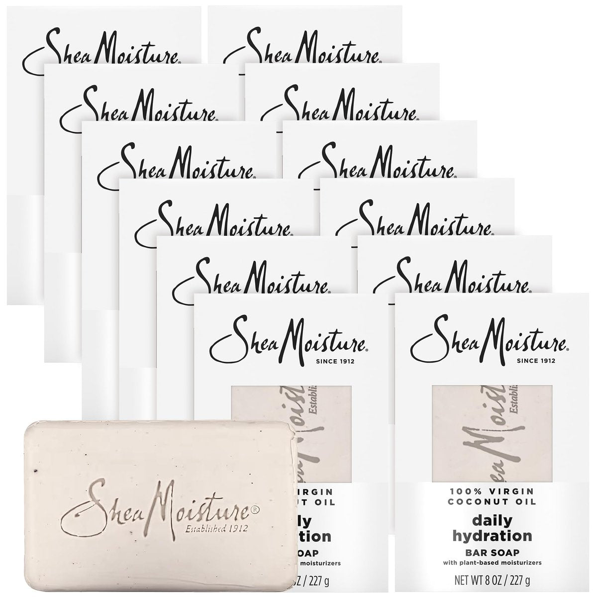 Shea Moisture Daily Hydration Bar Soap 12-Pack – 24H Moisturizing Body Soap for Dry Skin with 100% Virgin Coconut Oil, 8 oz Each Avelisse