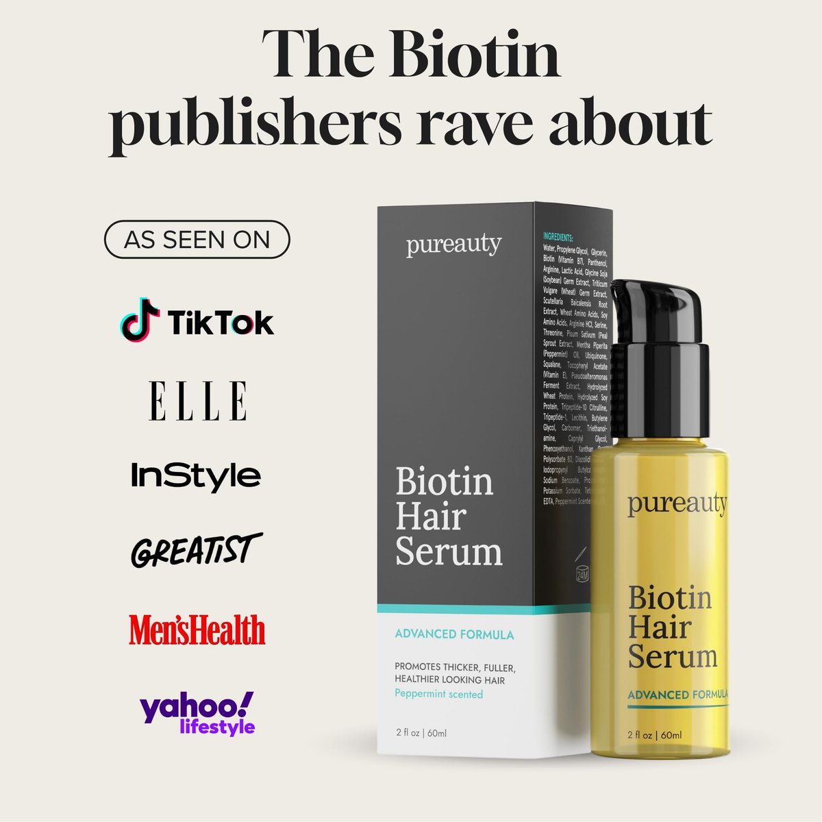 Biotin Hair Growth Serum – Advanced Topical Formula for Healthy, Strong Hair | Pureauty Naturals (2 Fl Oz) Avelisse
