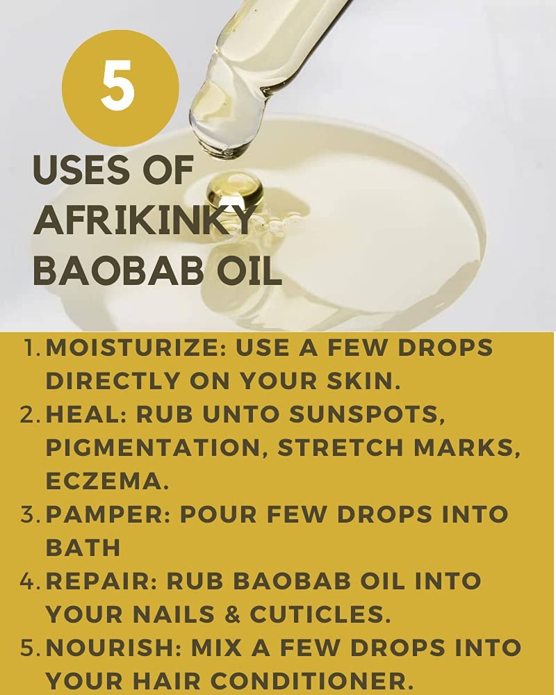 AFRIKINKY Baobab Oil - Unrefined Cold Pressed Premium Fresh 50ml - 100% Pure for Skin, Hair, Nails & Massage - görsel 5