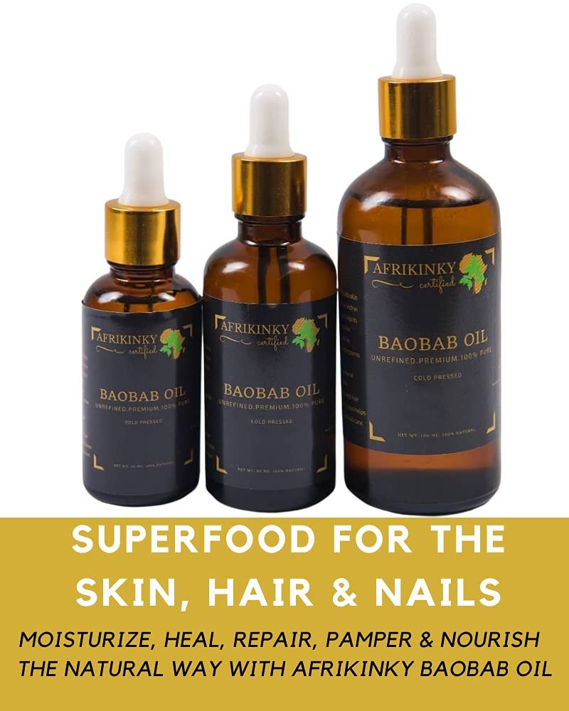 AFRIKINKY Baobab Oil - Unrefined Cold Pressed Premium Fresh 50ml - 100% Pure for Skin, Hair, Nails & Massage - görsel 3