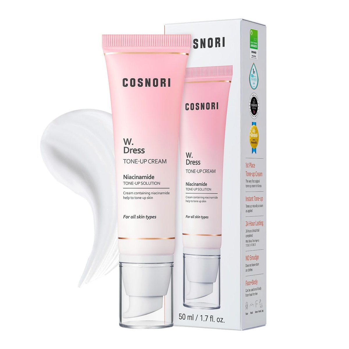 COSNORI W. Dress Tone-up Cream - Natural Skin Tone Balancer, Hydrating & Sebum Control Face and Body Moisturizer - Vegan & Cruelty-Free (1.7 fl. oz.) Avelisse
