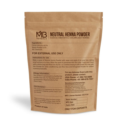MB Herbals Neutral / Colorless Henna Powder – 8 oz (½ lb / 227g) | Senna Powder | Natural Hair Conditioner – Does Not Color, Only Conditions Avelisse
