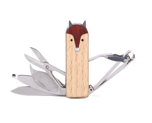 Kikkerland Fox Manicure Multi Tool Set - 5-in-1 Stainless Steel Professional Grooming Kit for Home, Travel, and Office