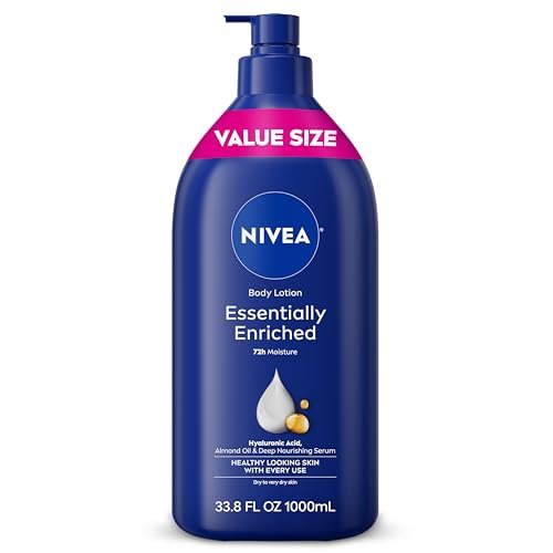 NIVEA Essentially Enriched Body Lotion for Very Dry Skin, 33.8 Fl Oz Pump Bottle with Hyaluronic Acid, Almond Oil & Deep Nourishing Serum, 72-Hour Moisture Avelisse