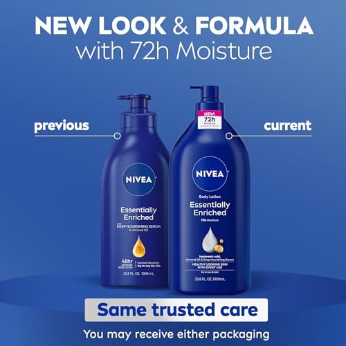 NIVEA Essentially Enriched Body Lotion for Very Dry Skin, 33.8 Fl Oz Pump Bottle with Hyaluronic Acid, Almond Oil & Deep Nourishing Serum, 72-Hour Moisture Avelisse