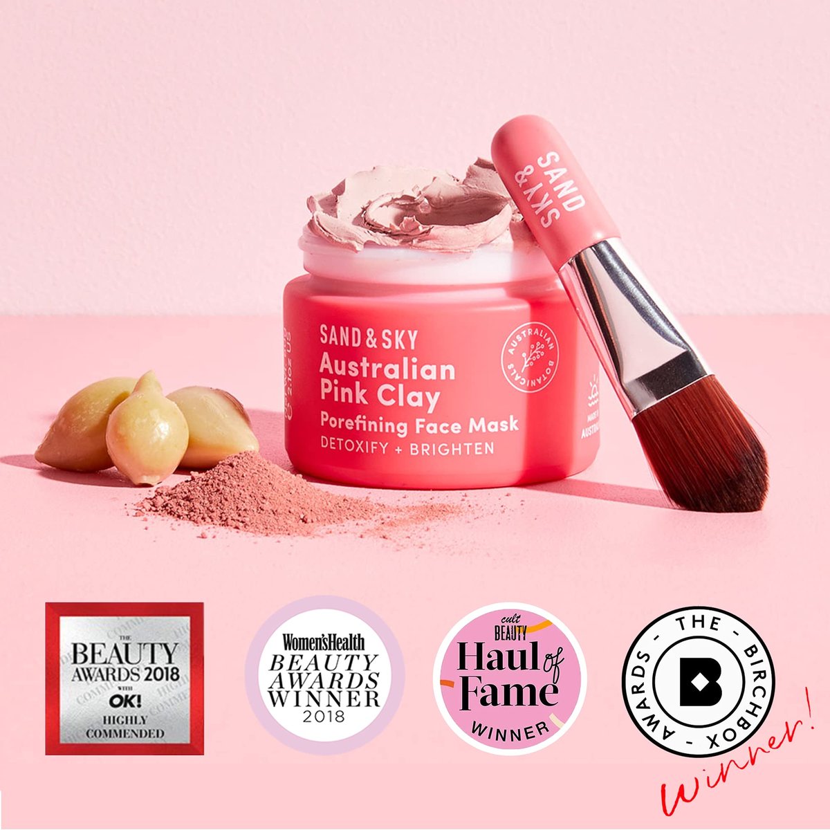 Sand & Sky Australian Pink Clay Mask – Pore Minimizing & Brightening Face Mask with Vitamin C, 60g Avelisse