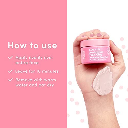 Sand & Sky Australian Pink Clay Mask – Pore Minimizing & Brightening Face Mask with Vitamin C, 60g Avelisse