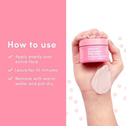 Sand & Sky Australian Pink Clay Mask – Pore Minimizing & Brightening Face Mask with Vitamin C, 60g Avelisse