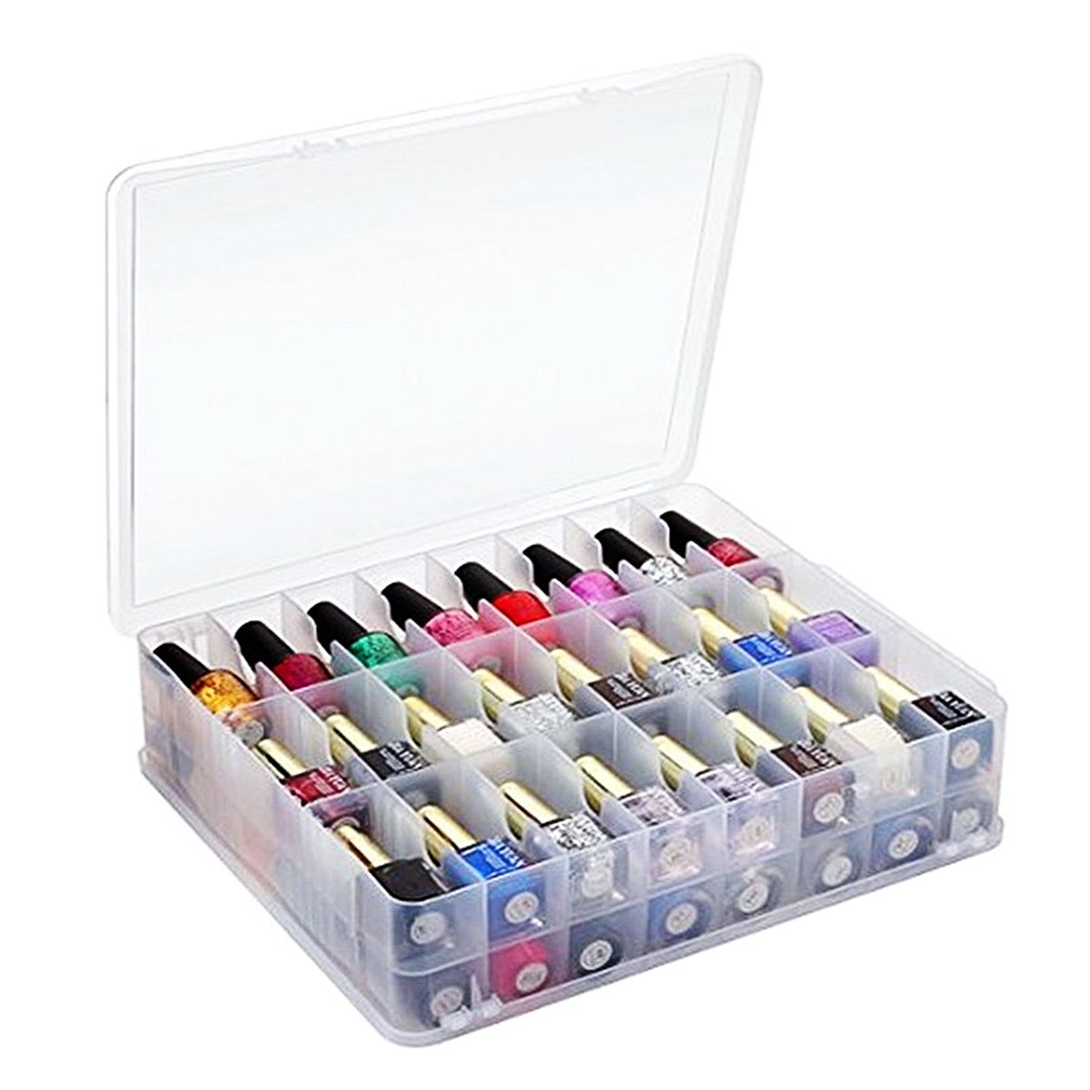 Kissbuty Universal Nail Polish Holder Organizer for 48 Bottles - Adjustable Dividers, Space Saver Clear Plastic - görsel 7