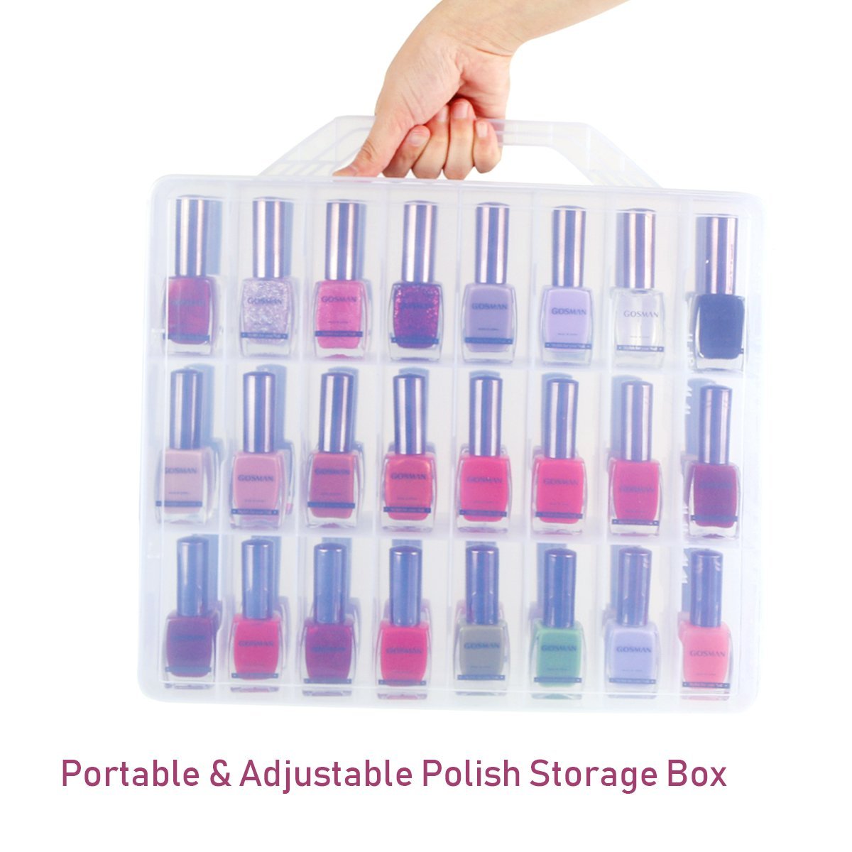 Kissbuty Universal Nail Polish Holder Organizer for 48 Bottles - Adjustable Dividers, Space Saver Clear Plastic - görsel 5