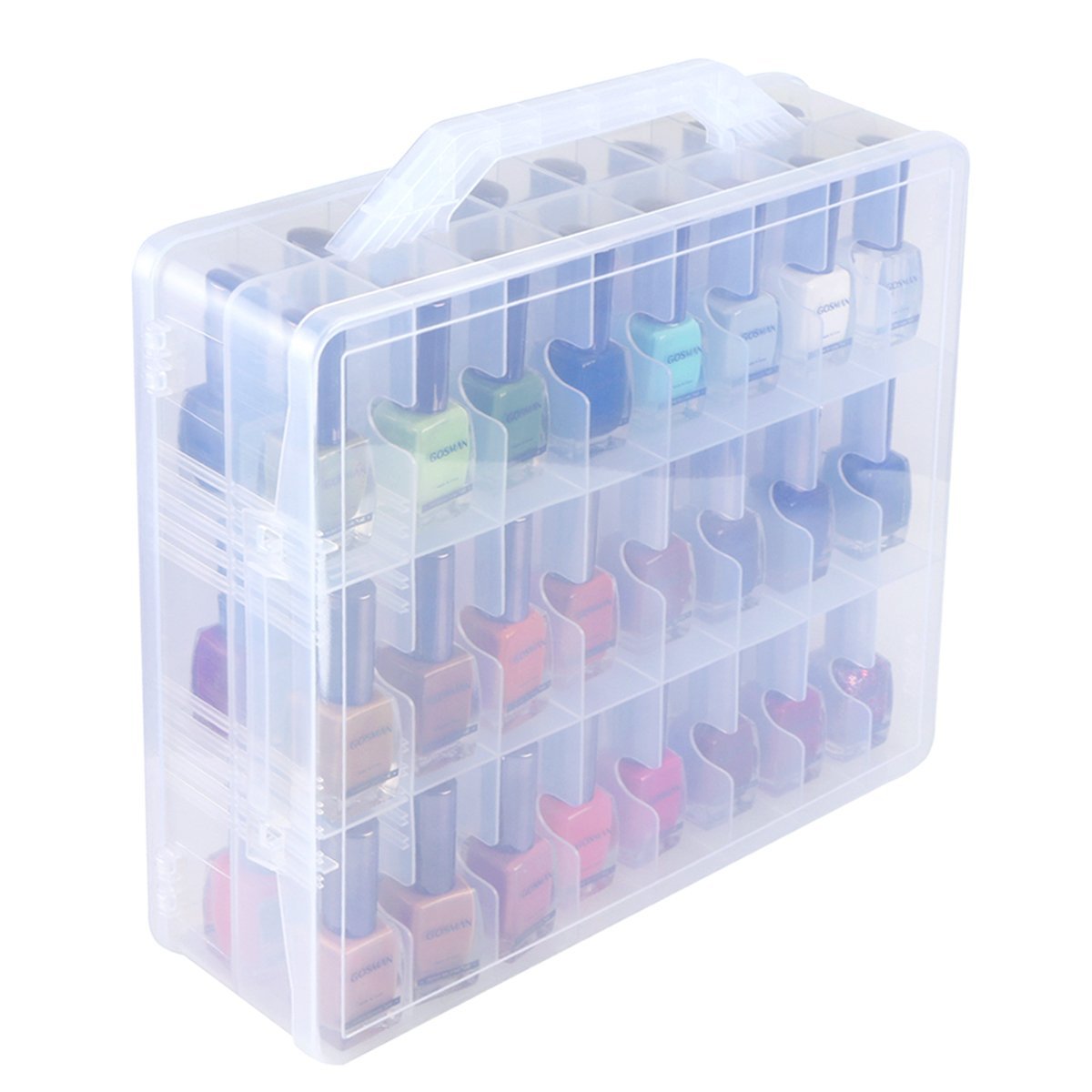 Kissbuty Universal Nail Polish Holder Organizer for 48 Bottles - Adjustable Dividers, Space Saver Clear Plastic - görsel 1