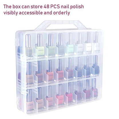 Kissbuty Universal Nail Polish Holder Organizer for 48 Bottles - Adjustable Dividers, Space Saver Clear Plastic