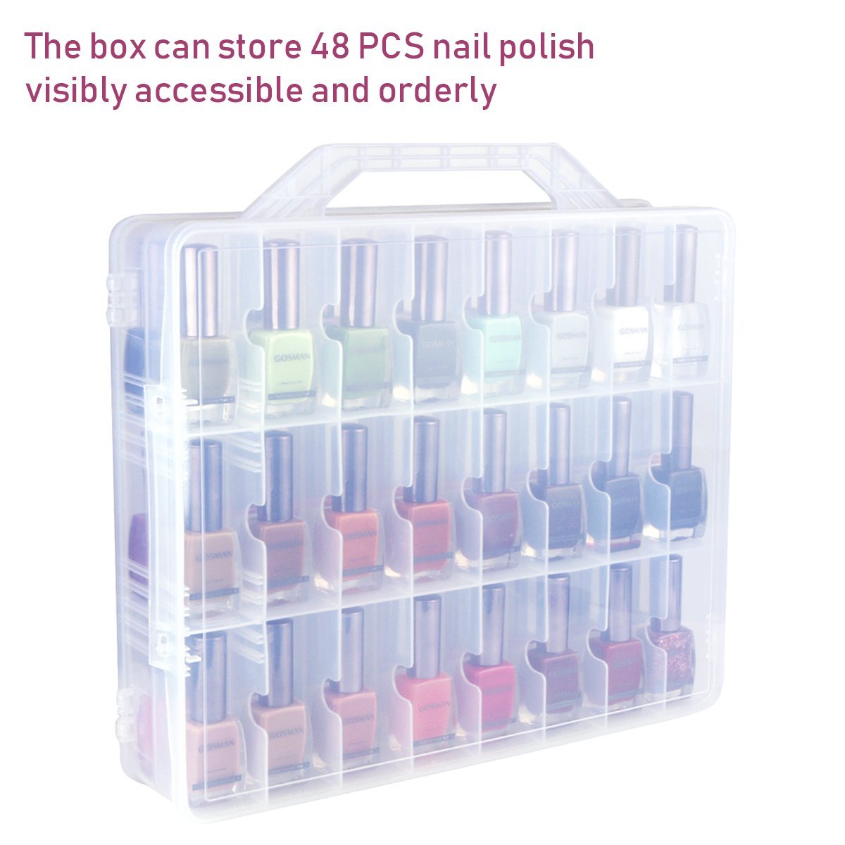 Kissbuty Universal Nail Polish Holder Organizer for 48 Bottles - Adjustable Dividers, Space Saver Clear Plastic - görsel 3