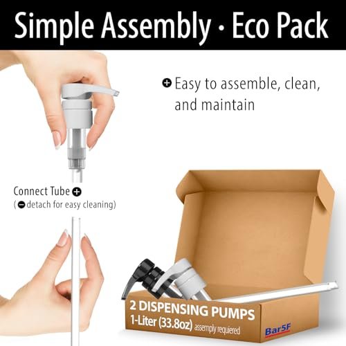 Bar5F Pump Dispensers for Shampoo, Conditioner, Lotion & Body Wash – Fits 1 Inch Bottle Necks, 1 Liter / 33.8 oz Bottles (Black & White, 2 Pack) - görsel 12