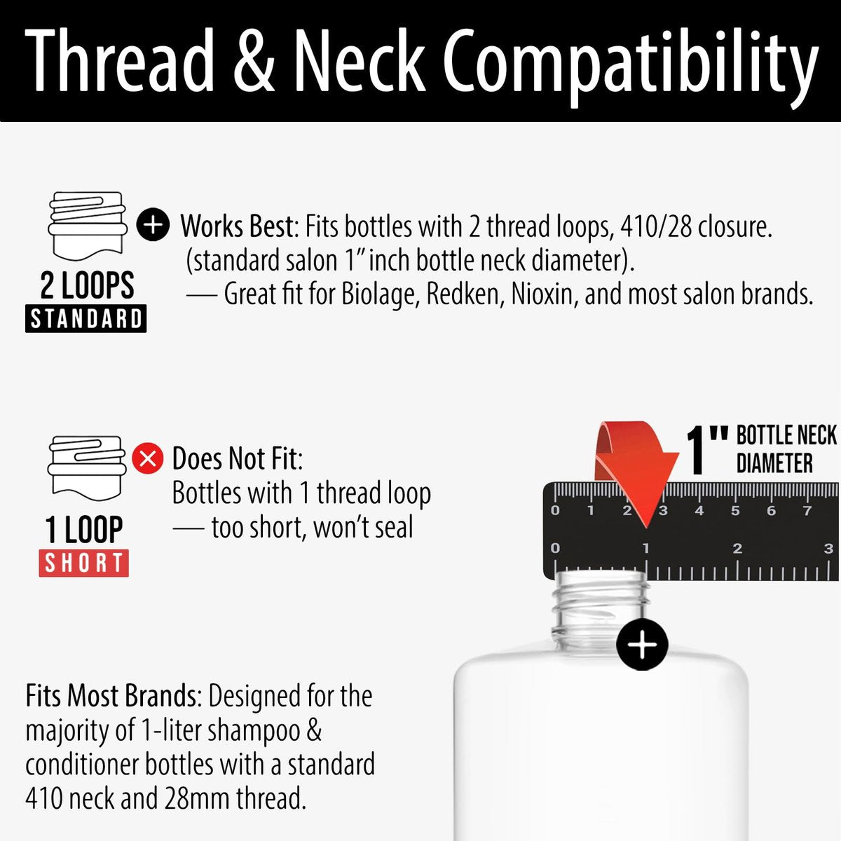Bar5F Pump Dispensers for Shampoo, Conditioner, Lotion & Body Wash – Fits 1 Inch Bottle Necks, 1 Liter / 33.8 oz Bottles (Black & White, 2 Pack) - görsel 9