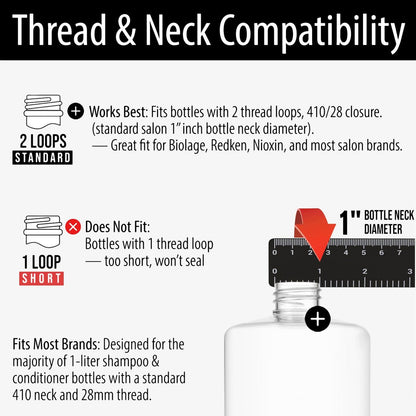 Bar5F Pump Dispensers for Shampoo, Conditioner, Lotion & Body Wash – Fits 1 Inch Bottle Necks, 1 Liter / 33.8 oz Bottles (Black & White, 2 Pack)